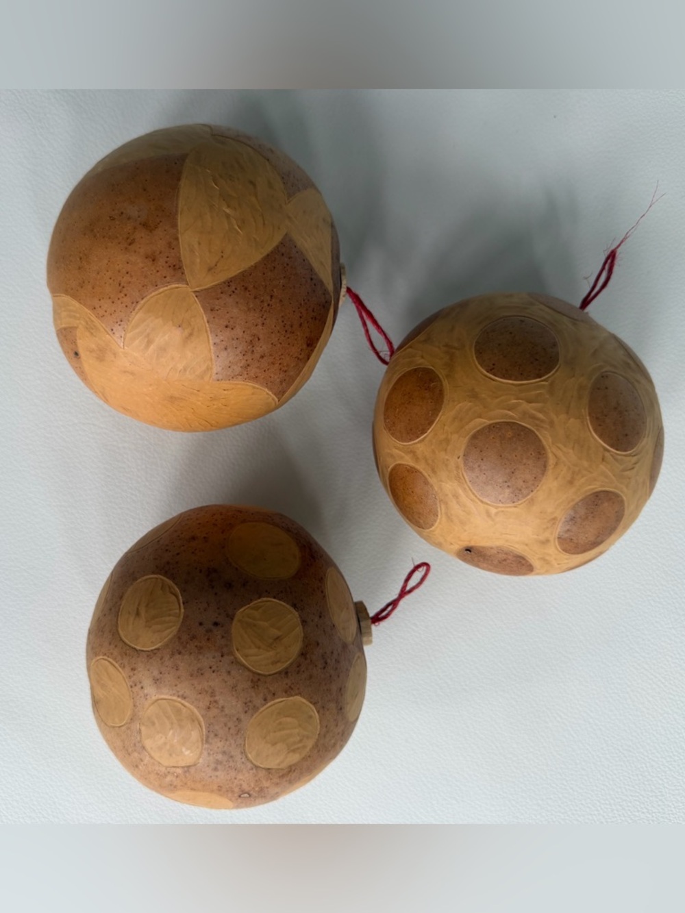 Handcrafted Natural Brown Calabash Gourd Holiday Ornaments - Set of 3.